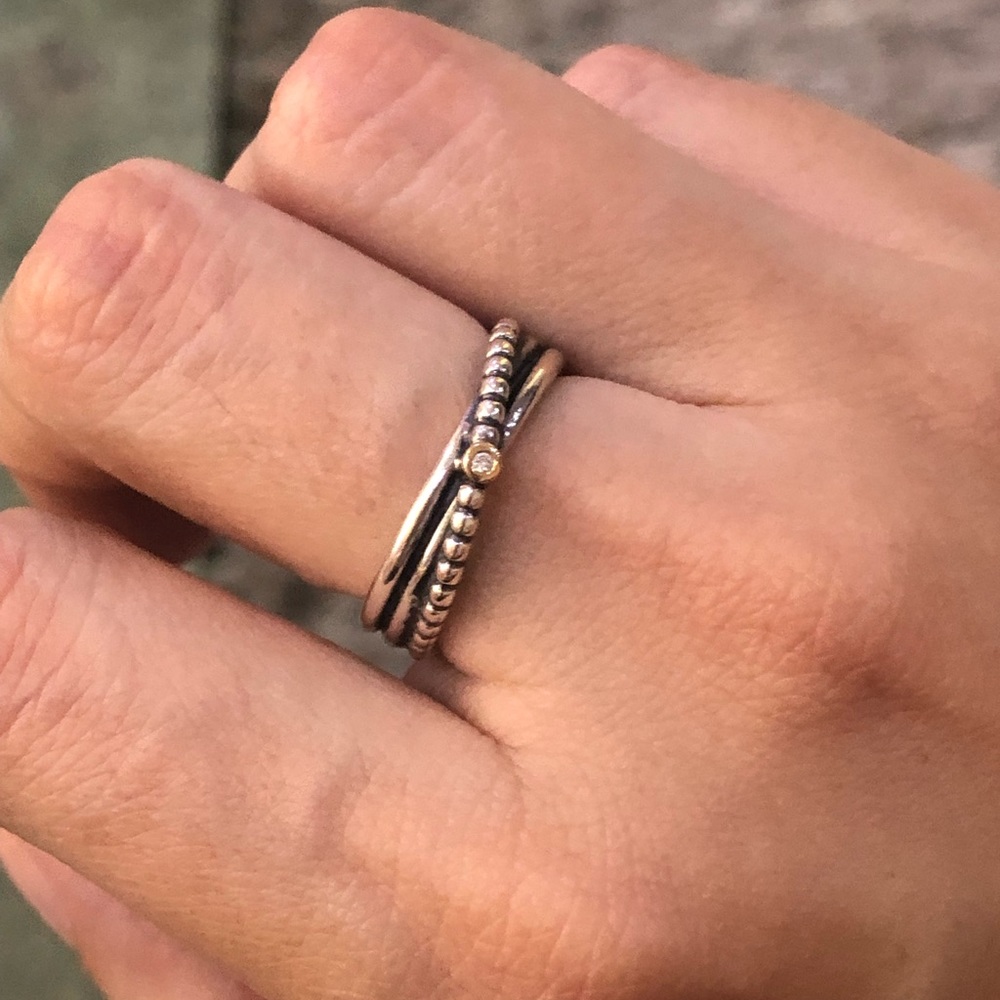 Pandora Sterling Silver and 14k Diamond Ring Size